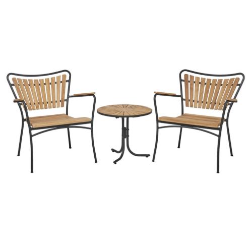 Mandalay Marguerit Loungebord Ø: 50 cm inkl. 2 Loungestole Havemøbelsæt - Teak/Antracit
