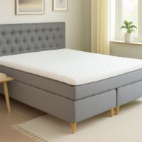 Bild von GOOD NIGHT Odin Kontinentalbett M. Obermatratze, Beine und Kopfteil fest 180x200 cm – Möbeltextil/Hellgrau