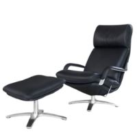 Bild von BERG Furniture Nasa High Open Arm Sessel mit verstellbarem Nackenkissen inkl. Hocker SH: 46 cm – Matt Aluminium/Berg Soft Black Leder