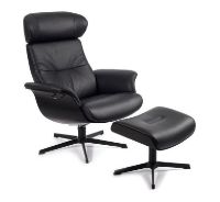 Bild von Conform Timeout Sessel inkl. Fußhocker SH: 42 cm – Schwarzes Fantasy-Leder mit schwarz gebeizter Eiche/schwarzem Aluminium