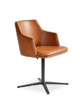 Bild von Skovby SM55 Esszimmerstuhl mit Drehfuß, Höhe: 78 cm – Calvados-Leder/Schwarzes Aluminium