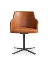 Bild von Skovby SM55 Esszimmerstuhl mit Drehfuß, Höhe: 78 cm – Calvados-Leder/Schwarzes Aluminium