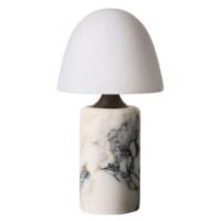 Bild von Handgefertigte tragbare Tischleuchte „Fuse“, Höhe: 24 cm – Stein-/Weißes Opalglas