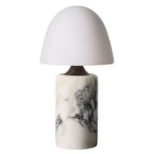 Bild von Handgefertigte tragbare Tischleuchte „Fuse“, Höhe: 24 cm – Stein-/Weißes Opalglas