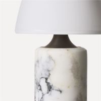 Bild von Handgefertigte tragbare Tischleuchte „Fuse“, Höhe: 24 cm – Stein-/Weißes Opalglas