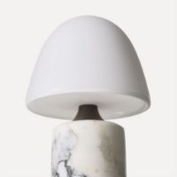 Bild von Handgefertigte tragbare Tischleuchte „Fuse“, Höhe: 24 cm – Stein-/Weißes Opalglas