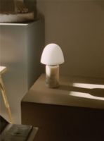 Bild von Handgefertigte tragbare Tischleuchte „Fuse“, Höhe: 24 cm – Stein-/Weißes Opalglas