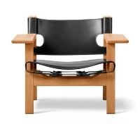 Bild von Fredericia Furniture 2226 Der spanische Stuhl von Børge Mogensen SH: 33 cm – Schwarzes Leder/geölte Eiche