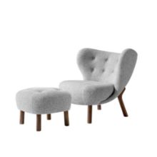 Bild von &Tradition Little Petra VB1 Lounge Chair & ATD1 Pouf - Oiled Walnut/Hallingdal 130