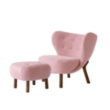 Bild von &Tradition Little Petra VB1 Lounge Chair & ATD1 Pouf - Oiled Walnut/Ecriture 640