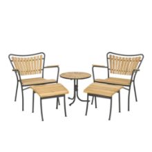 Bild von Mandalay Marguerit Loungetisch Ø50 cm inklusive 2 Lounge-Sesseln und 2 Fußhockern Gartenmöbel-Set - Anthrazit/Teak
