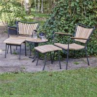 Bild von Mandalay Marguerit Loungetisch Ø50 cm inklusive 2 Lounge-Sesseln und 2 Fußhockern Gartenmöbel-Set - Anthrazit/Teak