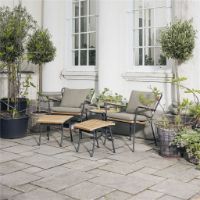 Bild von Mandalay Marguerit Loungetisch Ø50 cm inklusive 2 Lounge-Sesseln und 2 Fußhockern Gartenmöbel-Set - Anthrazit/Teak