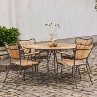 Bild von Mandalay Marguerit Gartentisch Ø: 120 cm inkl. 4 Gartenstühlen, Gartenmöbel-Set – Teak/Mocca