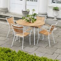 Bild von Mandalay Marguerit Magnolia Gartentisch Ø: 110 cm - Teak/Weiß