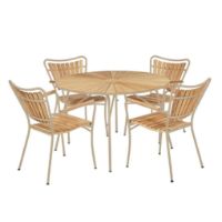 Bild von Mandalay Marguerit Gartentisch inklusive 4 Gartenstühlen, Gartenmöbelset - Teak/Taupe