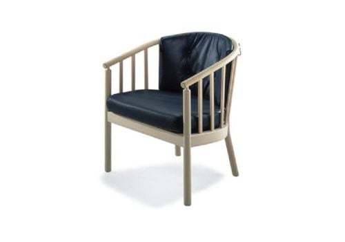 Stouby Bella Sessel SH: 43 cm – unbehandelte Buche/schwarzes Leder