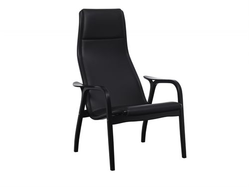 Swedese Lamino Sessel SH: 41 cm – Schwarz gebeizte Buche/Schwarzes Leder