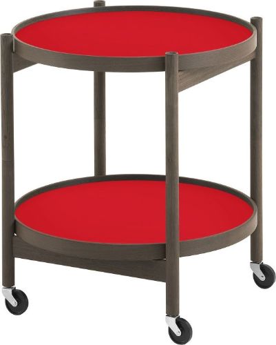 Brdr. Krüger Bølling Tabletttisch mit 2 Tabletts Ø: 50 cm – Räuchereiche geölt/Rot und Schwarz
