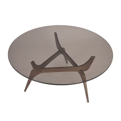 Brdr. Krüger Triiio Couchtisch Ø: 90 cm – Geöltes Walnussholz/Bronzeglas
