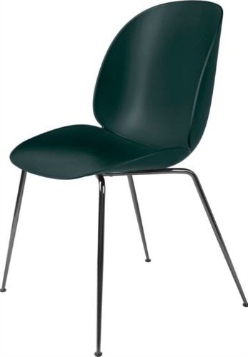 GUBI Beetle Dining Chair Conic Base - Black Chrome Base / Dark Green Shell 