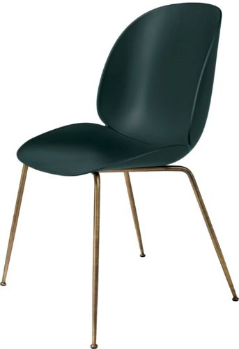 GUBI Beetle Dining Chair Conic Base - Antique Brass Base / Dark Green Shell 