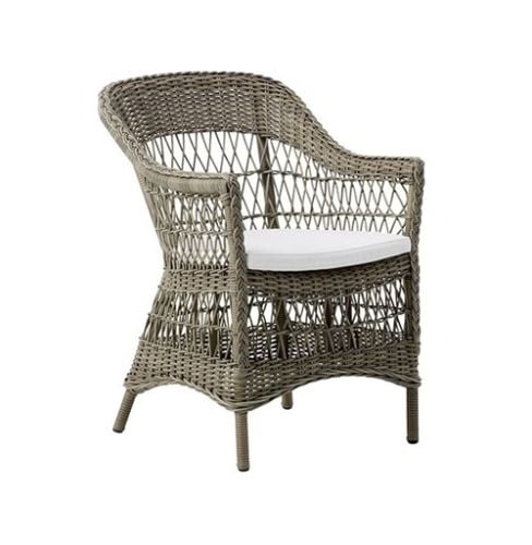 Sika-Design Charlot Exterior Gartenstuhl inkl. Kissen SH: 46 cm – Antikgrau/CY101 Weiß