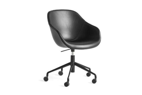 HAY AAC153 Fuldpolstret Kontorstol m/hjul  - Sort Sense Læder/Sort Aluminium