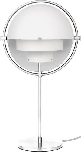 GUBI Multi-Lite Tischleuchte Ø: 24 cm Chromsockel - Weißer halbmatter Schirm