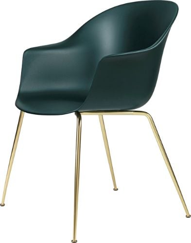 GUBI Bat Dining Chair Conic Base 45 cm - Brass semi matt base/Dark green