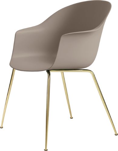 GUBI Bat Dining Chair Conic Base 45 cm - Brass semi matt base/New beige