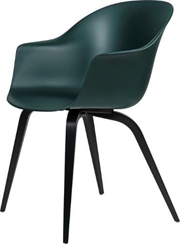 GUBI Bat Dining Chair Wood Base 45 cm - Black Stained Beech/Dark green