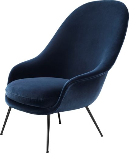 GUBI Bat Lounge Chair mit hoher Rückenlehne 39 cm – Samt mit schwarzem, mattem Gestell