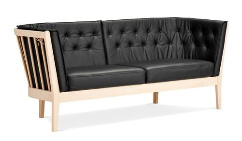 Stouby Maria 2-Personen-Sofa – unbehandelte Buche/schwarzes Sierra-Leder


