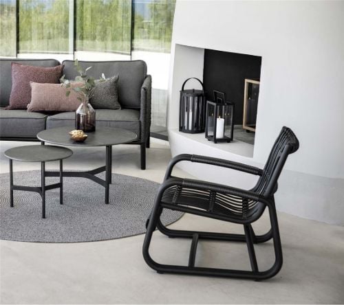 Cane-line Outdoor Twist Couchtisch Lille Ø: 45 cm - Lavagrau/Fossilschwarz Keramik