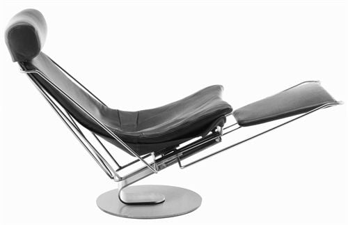 Stouby Interdane Sessel SH: 45 cm – Schwarzes Elmo-Rustikalleder/Edelstahl