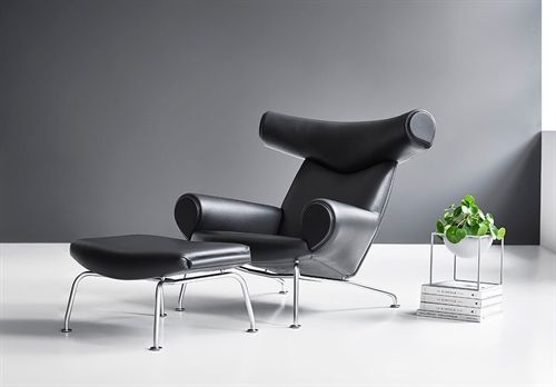 Fredericia Furniture Erik Jørgensen EJ 100-F Wegner Hocker für Wegner OX-Chair – schwarzes Cava-Leder