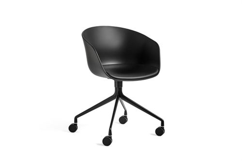 HAY AAC24 Upholstery seat Chair W/Wheels- Black Sierra SI1001 Leather/Black Aluminium