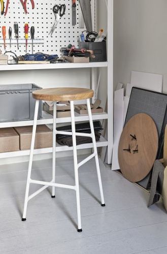 HAY Cornet Bar Stool High H: 75 cm - Cream White/Oiled oak