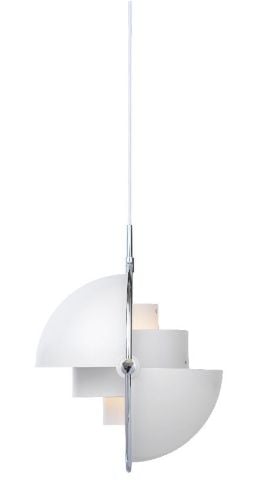 GUBI Multi-Lite Pendelleuchte Ø: 36 cm Chromsockel – Weißer Schirm