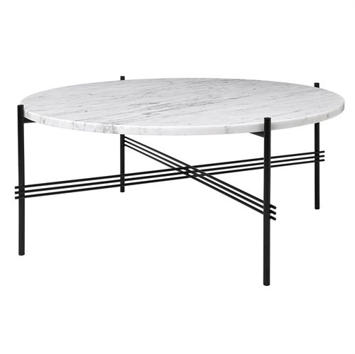 GUBI TS Coffee Table Ø:80 cm black base - White Carrara Marple top