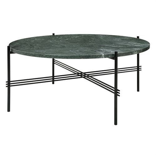 GUBI TS Coffee Table Ø:80 cm black base - Marble Green top