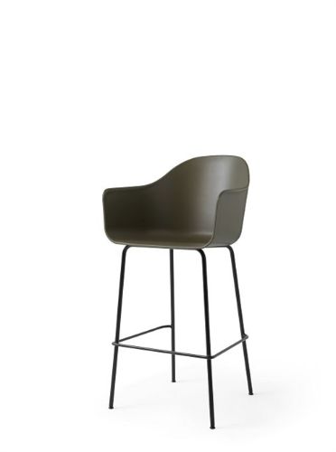 Audo Copenhagen Harbour Barstuhl Sitzhöhe: 73 cm – Olivenschale / schwarzes Stahlgestell
