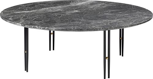 GUBI IOI Coffee Table - Round, Ø100 (Black Semi Matt Base / Brass Sphere, Grey Emperador Marble)