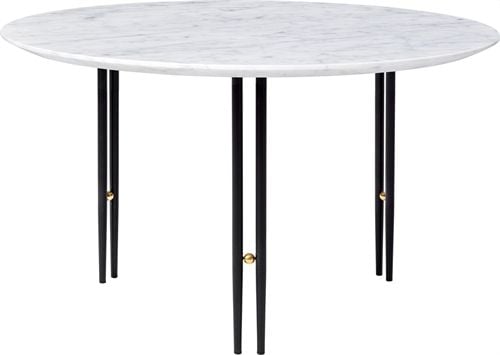 GUBI IOI Coffee Table - Round, Ø70 (Black Semi Matt Base / Brass Sphere, White Carrara Marble)