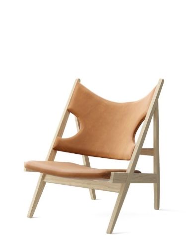 Audo Copenhagen Knitting Lounge Chair SH: 30 cm – Natureiche/Dunes 21000 Cognac-Leder