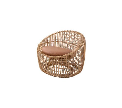 Cane-line Indoor Nest Rund Stol SH: 38 cm - Natural Rattan/Cognac Leather