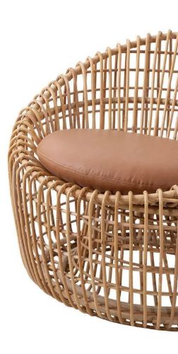 Cane-line Indoor Nest Rund Stühl SH: 38 cm – Natürliches Rattan/Cognac-Leder