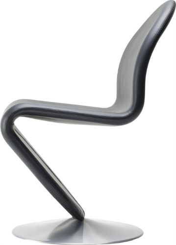 Verpan System 1-2-3 Esszimmerstuhl Standard SH: 47 cm – Schwarzes Savanne-Leder/Aluminium