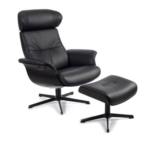 Conform Timeout Lænestol med høj ryg + X-Høj SH: 45,5 cm incl.  fodskammel - Sort Fantasy læder/Sort Bejdset Eg/ Sort Alu
